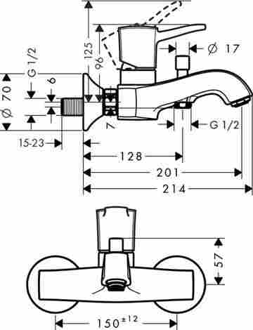Hansgrohe Metropol Classic смеситель для ванны с душем, с коротким изливом 31340000 фото 2