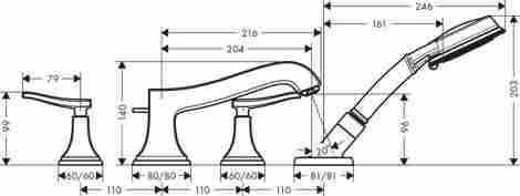 Hansgrohe Metropol Classic смеситель на борт ванны на 4 отверстия 31441000 фото 2