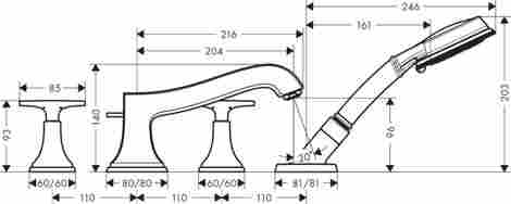Hansgrohe Metropol Classic смеситель на борт ванны на 4 отверстия 31449000 фото 2
