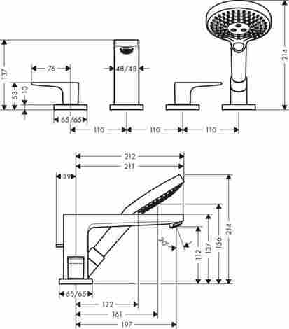 Hansgrohe Metropol смеситель на борт ванны на 4 отверстия, с рычажной рукояткой 32552000 фото 2