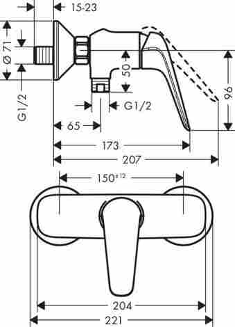 Hansgrohe Novus смеситель для душа настенный, однорычажный 71060000 фото 2