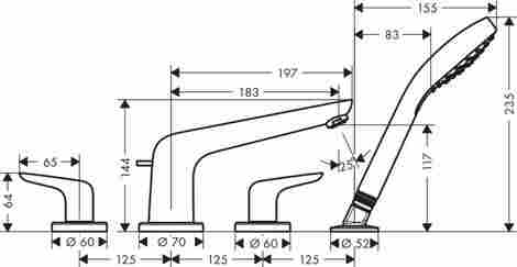 Hansgrohe Novus смеситель на борт ванны на 4 отверстия 71333000 фото 2