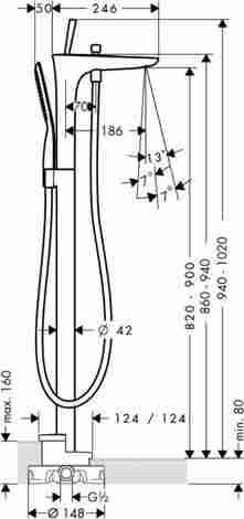 Hansgrohe PuraVida смеситель для ванны с душем, напольный/белый 15473400 фото 2