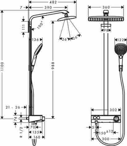 Hansgrohe Raindance E Showerpipe 360 1jet с ShowerTablet Select 300 душевой гарнитур термостатический, настенный с ручным и верхним душем/Белый-Хром 27288400 фото 2