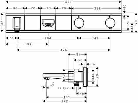 Hansgrohe RainSelect смеситель для ванны с душем термостатический, с 2-мя кнопками, внешняя часть 15359000 фото 2