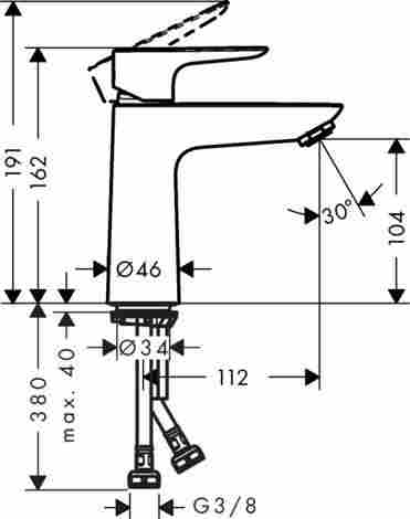 Hansgrohe Talis E 110 Смеситель для раковины, однорычажный, с донным клапаном Push-open 71711000 фото 2