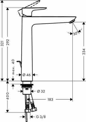 Hansgrohe Talis E Смеситель для раковины высокий, однорычажный, с донным клапаном 71716000 фото 2