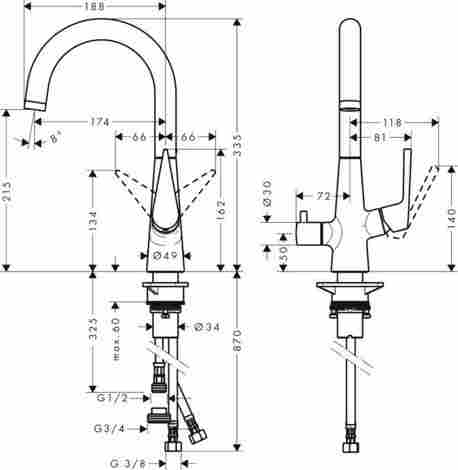Hansgrohe Talis S 220 смеситель для кухни, однорычажный, с запорным вентилем 72811000 фото 2