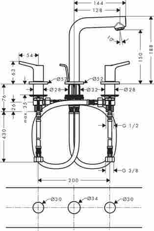 Hansgrohe Talis S Смеситель для раковины, на 3 отверстия 72130000 фото 2