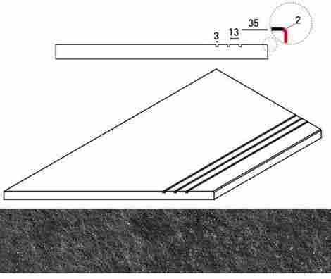 Угол Room X2 Black Stone Бортик грип левый 30x60