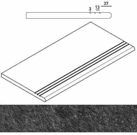 Ступень Room X2 Black Stone закругленная грип левая 30x60