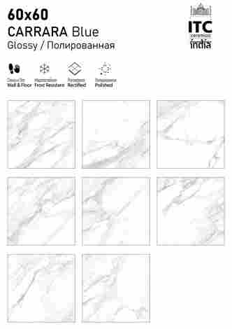 Керамогранит Carrara Blue Glossy 60x60 фото 2