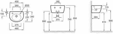 Jacob Delafon Ove 46x34 Раковина подвесная с отверстием под смеситель 1567-00 фото 2