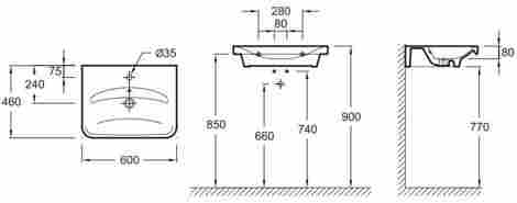 Jacob Delafon Replay 60x46 Раковина подвесная/встраиваемая с отверстием под смеситель E4485-00 фото 2