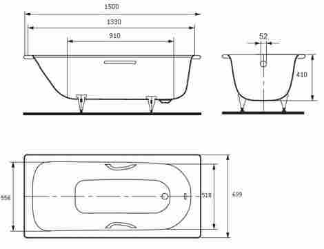 Kaldewei Form Plus 310 150x70 ванна стальная, без ножек, с отверстиями для ручек, белая фото 2