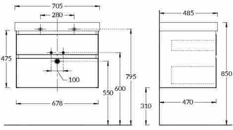 Kerama Marazzi Cubo 70 Тумба под раковину подвесная, мальва матовая фото 2