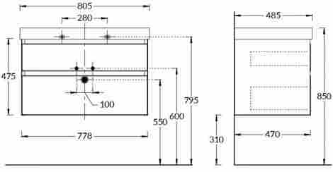 Kerama Marazzi Cubo 80 Тумба под раковину подвесная, мальва матовая фото 2