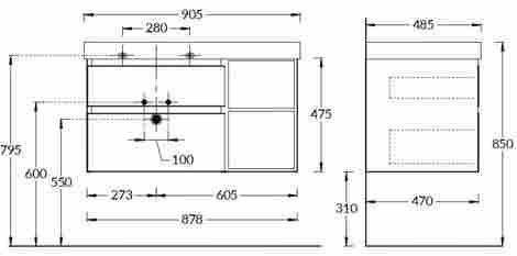 Kerama Marazzi Cubo 90 Тумба под раковину подвесная, белая глянцевая-древесная, левая фото 2