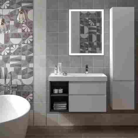 Kerama Marazzi Cubo 90 Тумба под раковину подвесная, белая глянцевая-древесная, правая фото 4