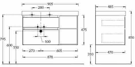 Kerama Marazzi Cubo 90 Тумба под раковину подвесная, лимо матовая-древесная, левая фото 2
