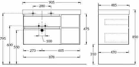 Kerama Marazzi Cubo 90 Тумба под раковину подвесная, мальва матовая-древесная, левая фото 2