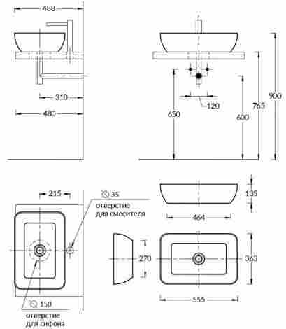 Kerama Marazzi Plaza 55 Раковина накладная, белая глянцевая фото 2