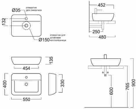 Kerama Marazzi Plaza 55 Раковина накладная c отверстием под смеситель PLR.wb.55.1 фото 2