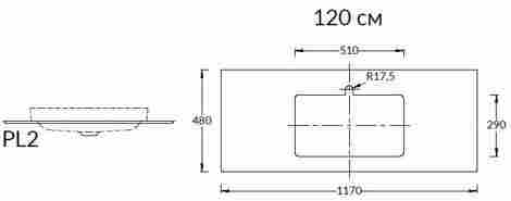 Kerama Marazzi Plaza Classic 120 Столешница из керамогранита Парнас, для встраиваемых сверху раковин фото 2