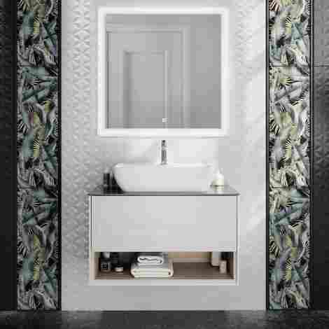 Kerama Marazzi Plaza Modern 80 Тумба под раковину подвесная, с ящиком и полкой, белая глянцевая фото 3