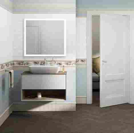 Kerama Marazzi Plaza Modern 80 Тумба под раковину подвесная, с ящиком и полкой, белая глянцевая фото 4