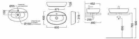 Kerama Marazzi Plaza Next 60х40 Раковина накладная c отверстием под смеситель фото 2