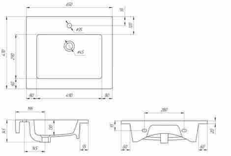 Kirovit Оскар 650 Раковина встраиваемая с отверстием под смеситель фото 2