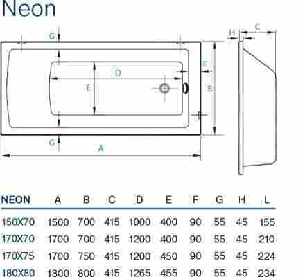 Koller Pool Neon Ванна акриловая прямоугольная 160х70 фото 2