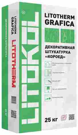 LITOTHERM GRAFICA Фасадная штукатурка Короед, фракция 1,5 мм, белый (25 кг)