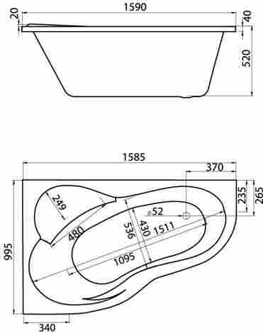 Santek Ибица XL 160x100 Ванна акриловая асимметричная левая с гидромассажем (Basic) фото 2