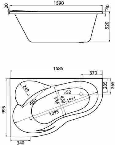 Santek Ибица XL 160x100 Ванна акриловая асимметричная левая с гидромассажем (Comfort) фото 2