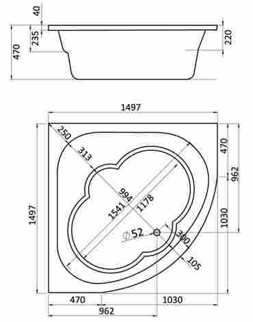 Santek Канны 150 Ванна акриловая симметричная с гидромассажем (Basic) фото 2