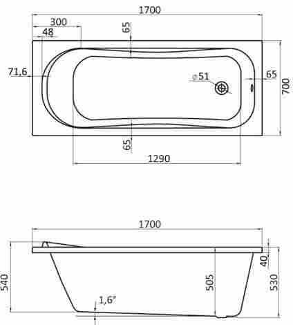 Santek Тенерифе XL 170x70 Ванна акриловая прямоугольная без монтажного комплекта фото 2