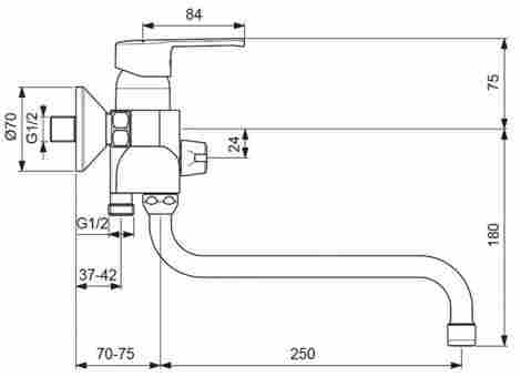 Vidima Uno смеситель для ванны с душем, однорычажный, с длинным изливом BA239AA фото 2