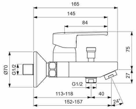 Vidima Uno смеситель для ванны с душем, однорычажный, с коротким изливом BA322AA фото 2