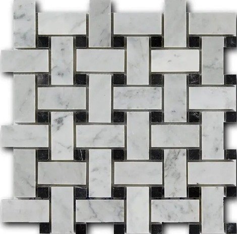 Мозаика Basket Weave Bianco Carrara/Nero Marquina 1,5х1,5 3х6 фото 1