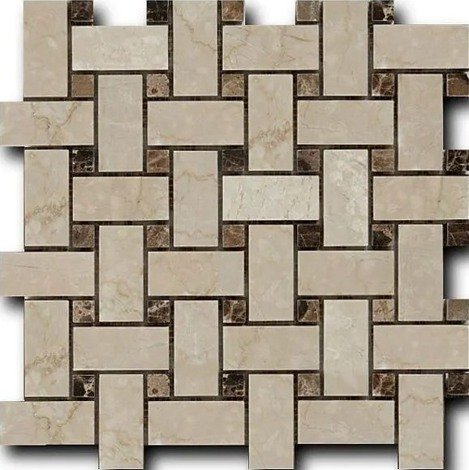 Мозаика Basket Weave Botticino Fiorito/Dark Imperador 1,5х1,5 3х6 фото 1