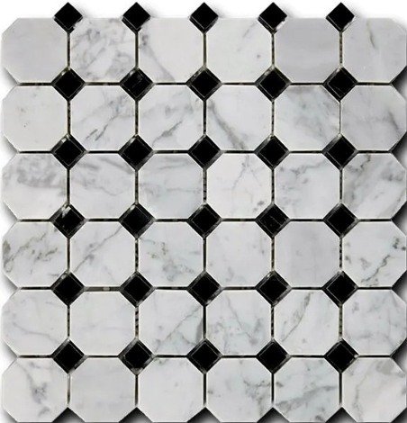 Мозаика Octagon Pattern Bionco Carrara/Nero Marquina 1,5х1,5 4,9х4,9 фото 1