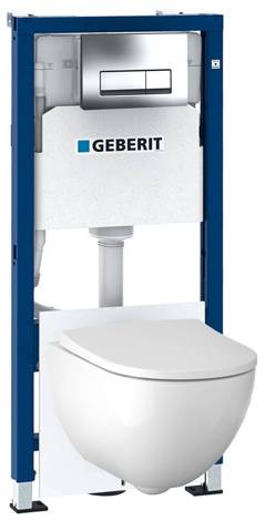 Geberit Acanto Комплект подвесного безободкового унитаза с инсталляцией Delta, сиденьем Slim плавное опускание, клавишей Delta 21 глянцевый хром фото 1