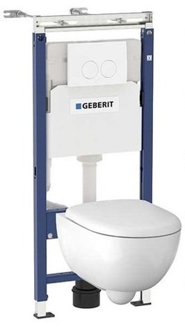 Geberit Renova Compact Комплект подвесного безободкового унитаза с инсталляцией Delta, сиденьем плавное опускание, клавишей Delta 21 белый фото 1