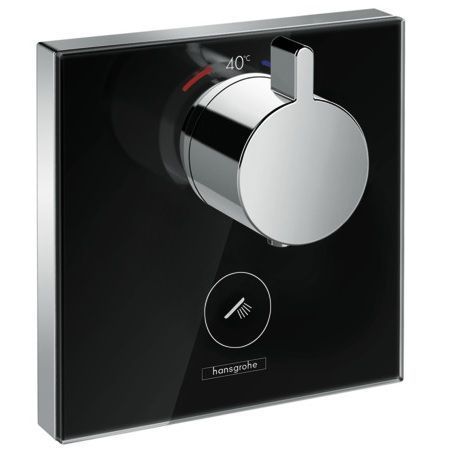 Hansgrohe ShowerSelect Glass Highflow смеситель для душа встраиваемый, термостатический, с отдельным выводом для ручного душа, внешняя часть, стекло/Черный 15735600 фото 1