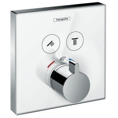 Hansgrohe ShowerSelect Glass смеситель для душа встраиваемый на 2 потребителя, термостатический, внешняя часть, стекло/Белый 15738400 фото 1