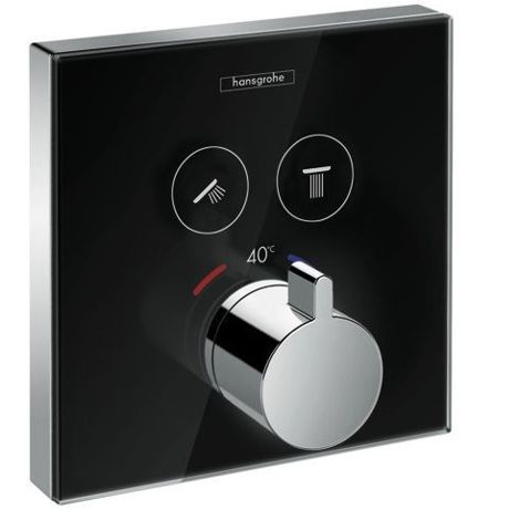 Hansgrohe ShowerSelect Glass смеситель для душа встраиваемый на 2 потребителя, термостатический, внешняя часть, стекло/Черный 15738600 фото 1