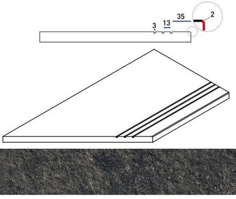 Угол Room X2 Black Stone Бортик грип левый 30x60
