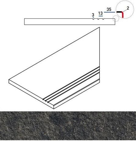 Угол Room X2 Black Stone Бортик грип правый 30x60